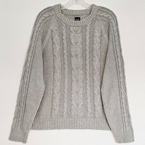 Gap Chunky Cable Knit Cotton Fisherman Sweater Gray XL Classic Preppy